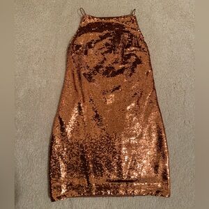 ASOS Rose Gold Sequin Mini Party Dress, US 4